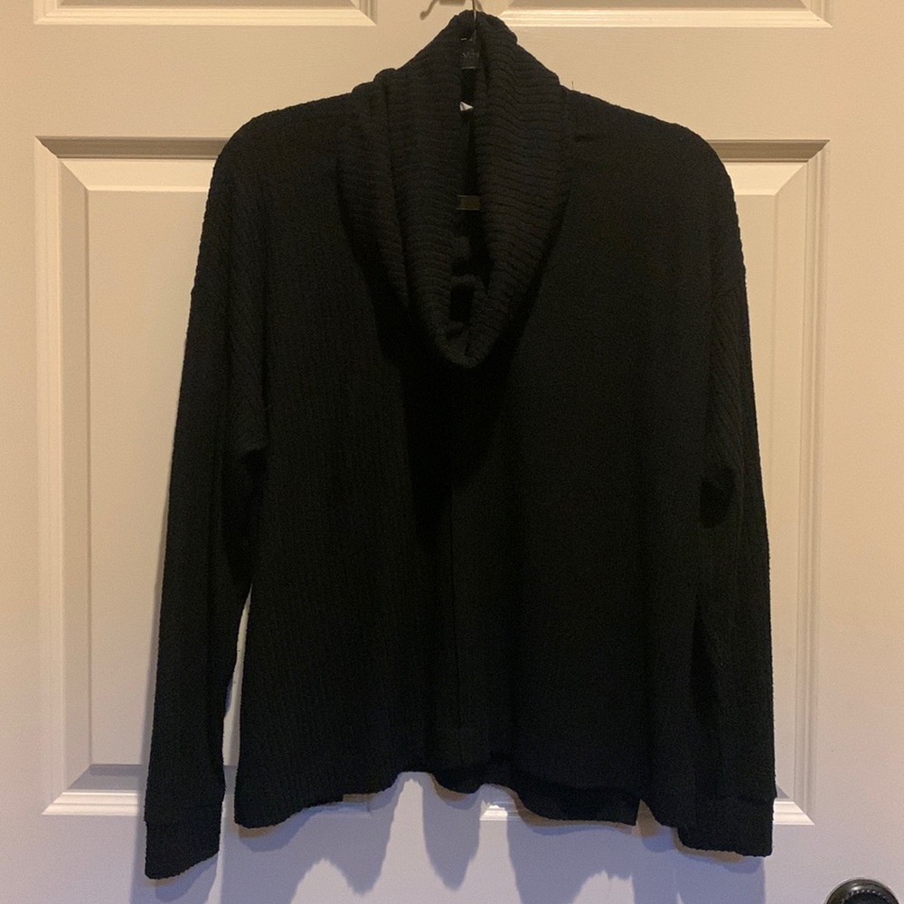 LUSH Black Ribbed Loose-Fitting Cowl Neck Shirt Size S